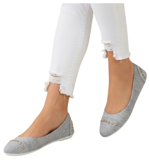 Materiałowe szare balerinki jak tenisówki /C1-1 14386 T046/