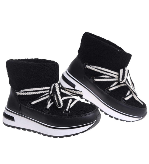 Zimowe botki śniegowce z futerkiem Czarne /A2-118568 W341/