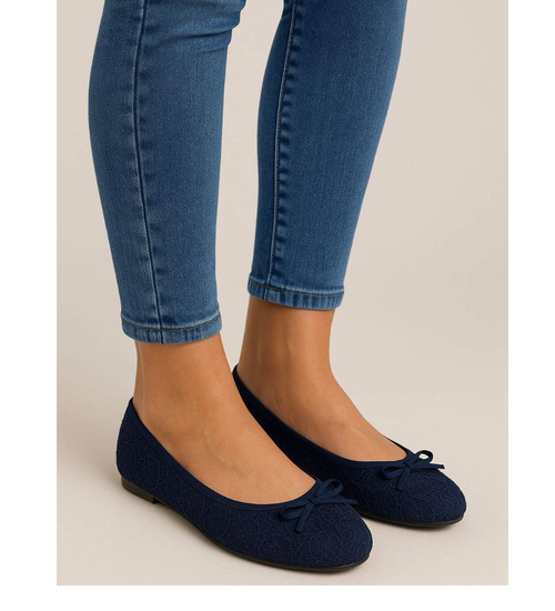 Baleriny damskie Granatowe koronkowe /G5-3 16607 T088/