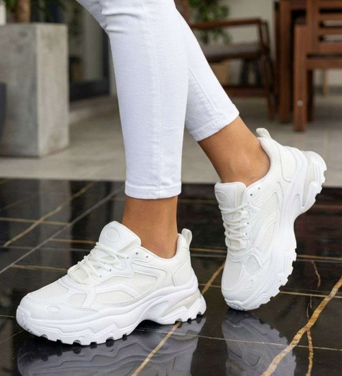 Damskie buty sportowe białe na platformie /G8-2 18658 S242/