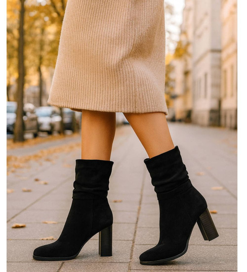 Czarne eleganckie botki na obcasie /C5-1 18410 W482/