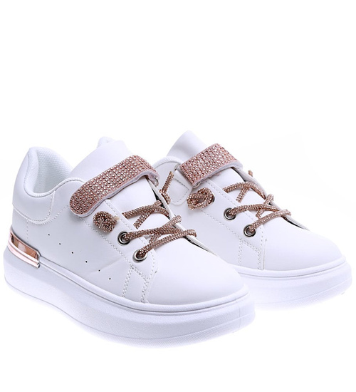 Biało złote dziewczęce trampki na rzep /B1-3 15787 T5/