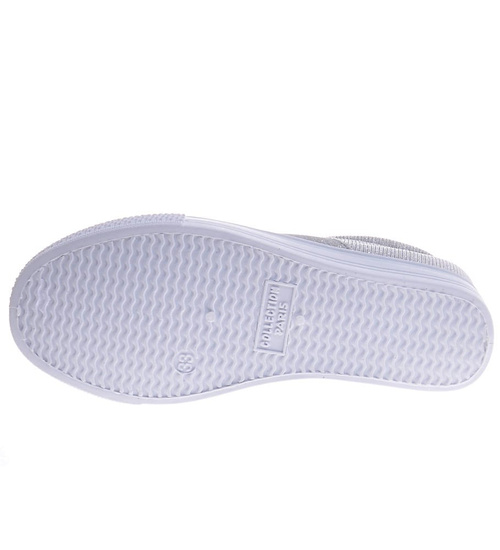 Dziewczęce trampki na niskim koturnie SREBRNE /B1-3 4300 S174/