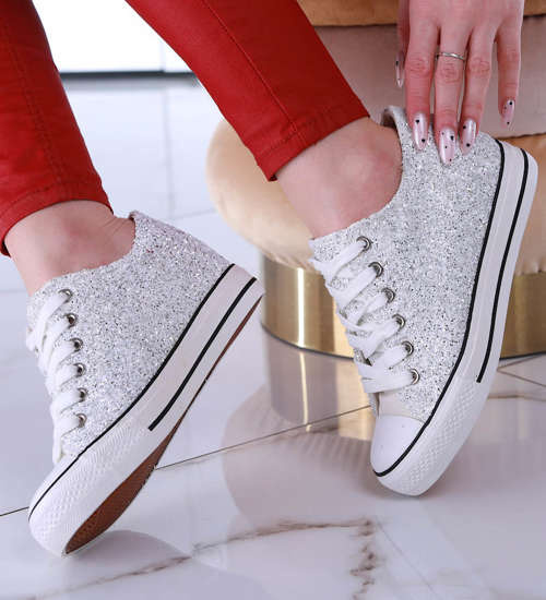 Srebrne trampki sneakersy na koturnie /A1-2 13491 T231/