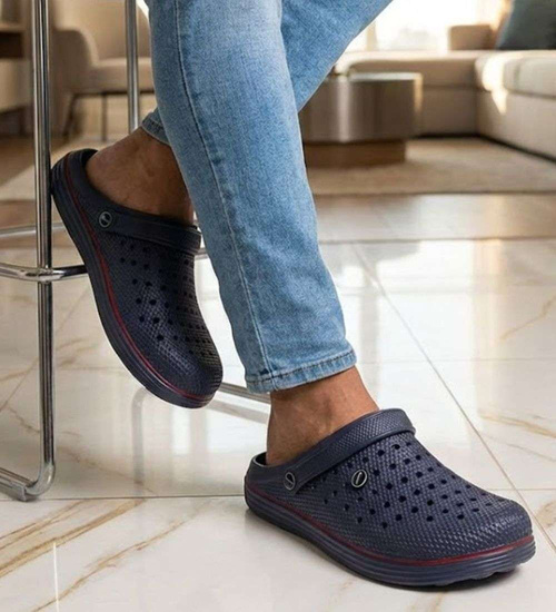 Kryte granatowo czerwone klapki męskie z paskiem /H2 18648 T135/