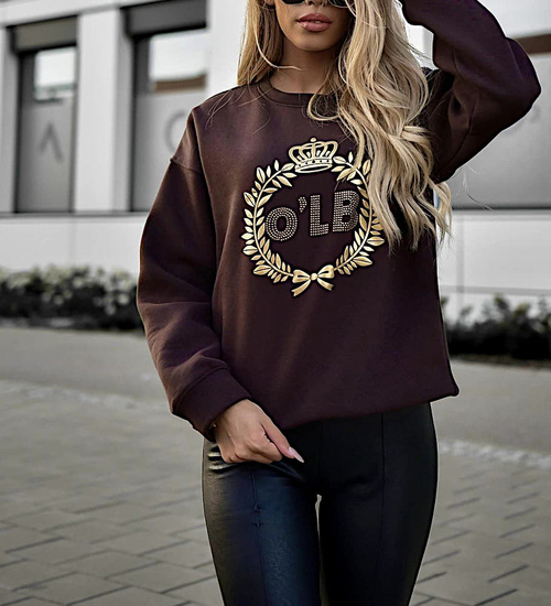Czekoladowa bluza damska z napisem OLB /H UB621 L120/