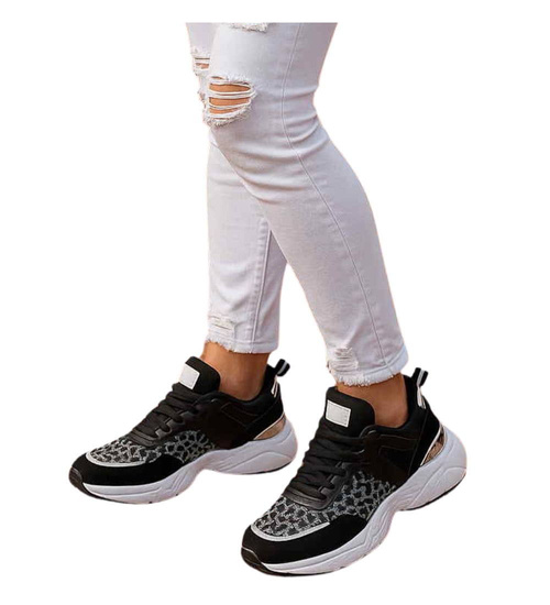 Wiązane damskie czarne obuwie sportowe /G4-1 15797 T293/