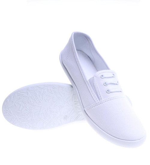 Białe materiałowe tenisówki slip on /E6-214442 T213/