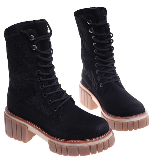 Czarne botki trapery na platformie /A6-3 18132 T333/