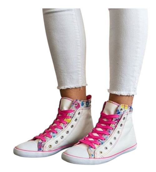 Trampki damskie wysokie Outlet Białe /F4-3 9958 S094/