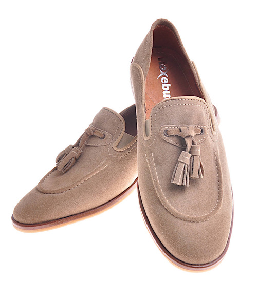 Beżowe mokasyny z zamszowej skóry naturalnej /H8 12038 S123/