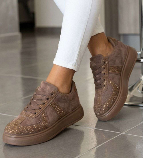 Czekoladowe trampki damskie na platformie /G11-1 18811 W288/