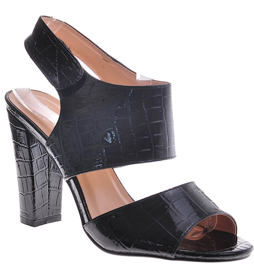 Czarne damskie sandały na słupku /D8-3 12199 T198/