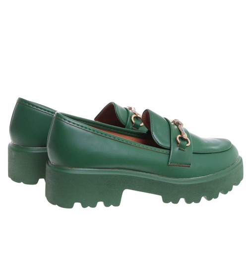 Zielone półbuty na platformie loadersy /G9-3 18045 T130/