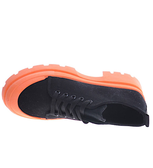 Czarno pomarańczowe trampki creepersy na platformie /F9-3 11324 T597/