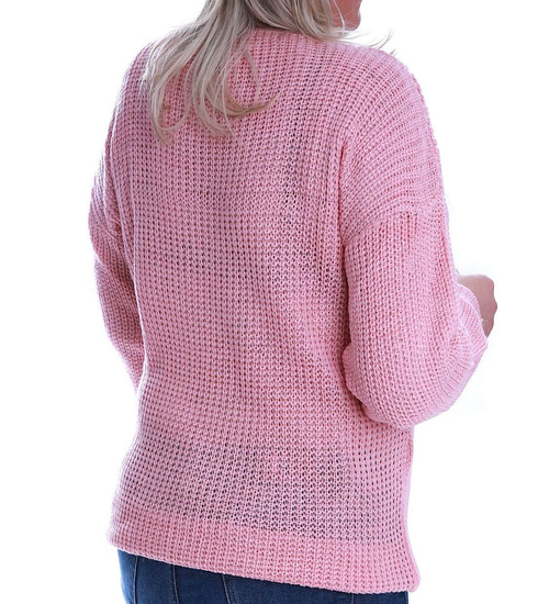 Różowy sweter damski w prążki Size Plus /H2 A2-2 UB499 T189/