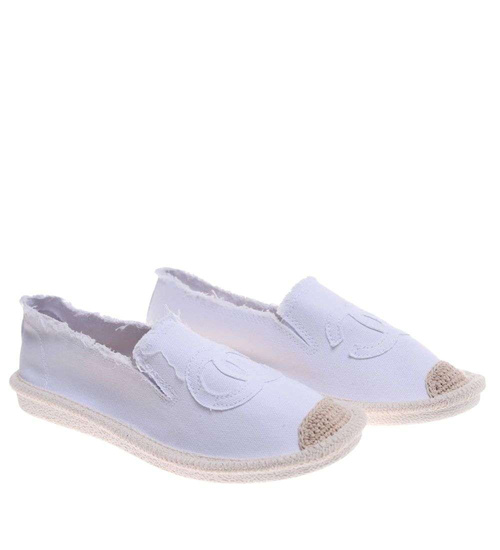 Białe espadryle z szarpaniami /F7-2 18728 T285/
