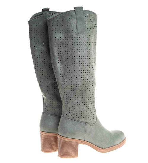 Zielone kozaki damskie na obcasie /L2-3 18599 T381/