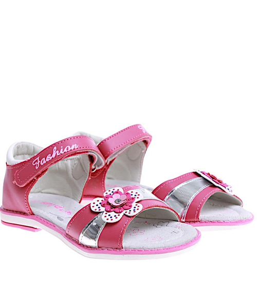 Ciemno różowe sandały dziewczęce z kwiatkiem /G5-2 16014 T186/