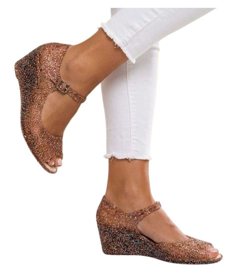 Plażowe sandały meliski na koturnie Brązowe /H2 14570 T890/