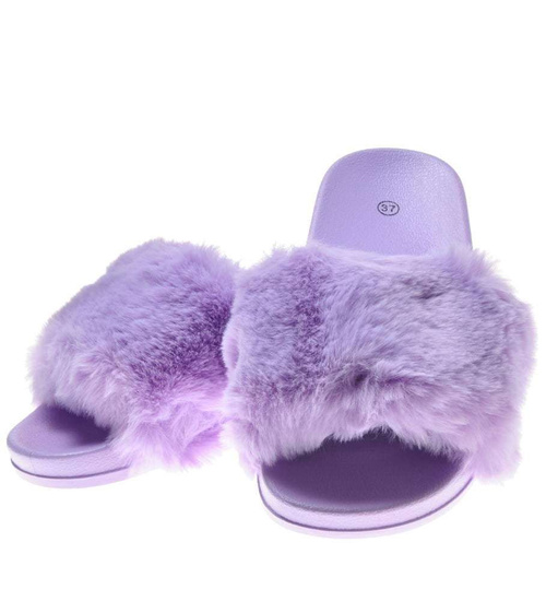 Wygodne damskie klapki z futerkiem Fioletowe /E2-2 7139 S193/