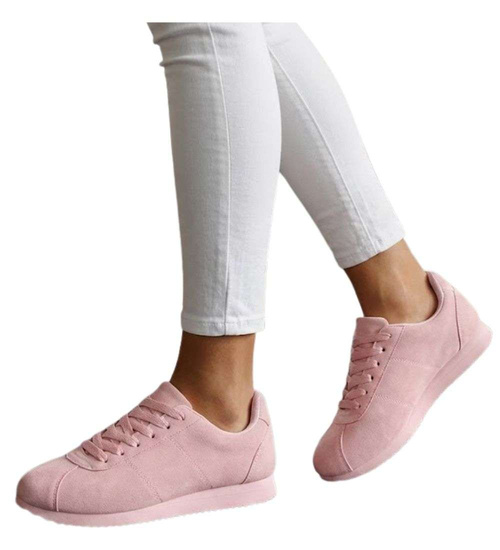 Sznurowane damskie buty sportowe Różowe /F5-3 18650 T102 +H2/