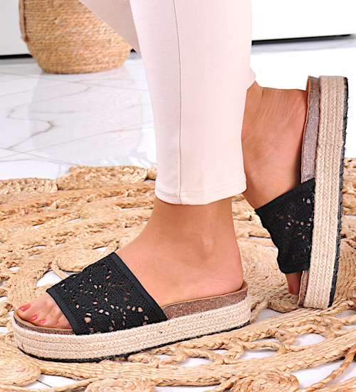 Czarne damskie klapki na platformie /G5-2 10955 T294/