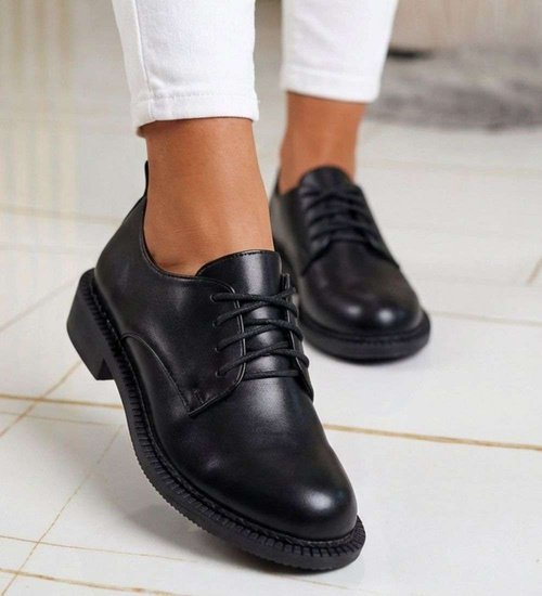 Czarne półbuty oxfordy damskie sznurowane /D4-3 18700 T155/