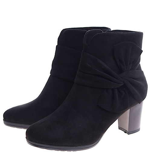 Czarne botki damskie na słupku /A7-1 16901 T227/