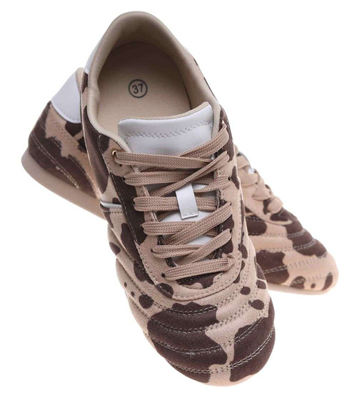 Beżowo brązowe sneakersy damskie zamszowe /B6-2 18798 W282/