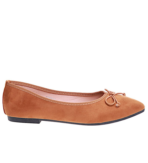 Camelowe baleriny damskie z kokardką/A3-2 16010 T181/