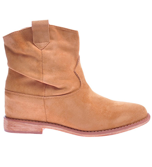 Zamszowe botki damskie na niskim koturnie Camel /F6-2 3961 T296/