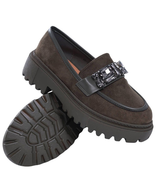 Półbuty damskie na platformie Zielone /C5-1 15499A T336/