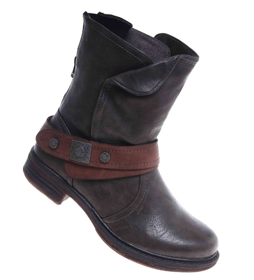 Szare damskie botki na płaskim obcasie /F7-3 12415 T291/