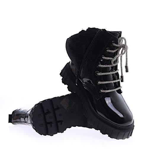 Ocieplane botki dziecięce trapery czarne /E8-2 15156 T699/