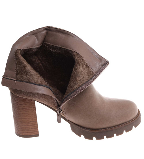Jesienne botki damskie na obcasie słupku Khaki /J5-4 H2 18211 W301/
