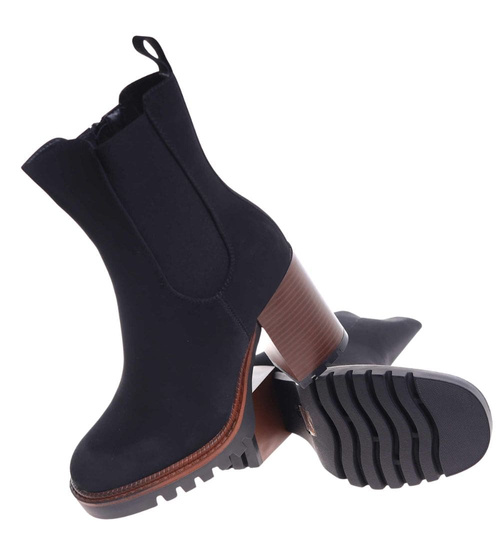 Czarne zimowe botki na słupku /J6-2 H2 18512 G388/