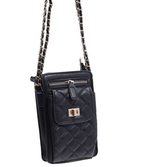 Czarna damska torebka listonoszka z łańcuszkiem na telefon/H2-K21 TB530  M235/