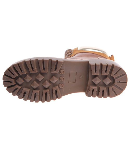 Sznurowane ocieplane botki trapery Karmelowe /E8-2 18266 W432/