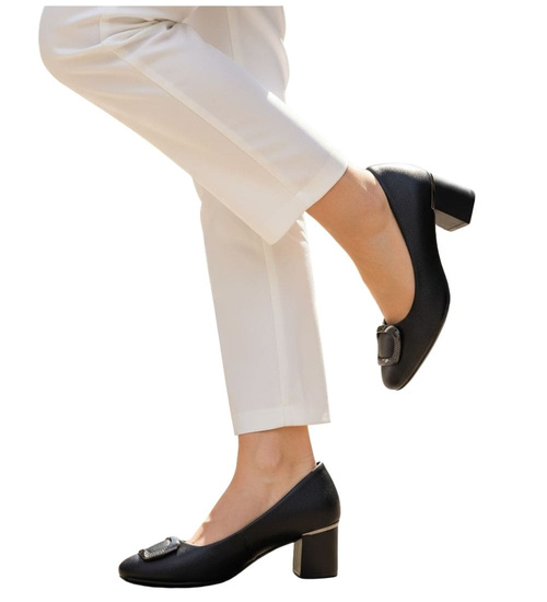 Klasyczne czarne czółenka na klocku /F5-2 18631 T357/