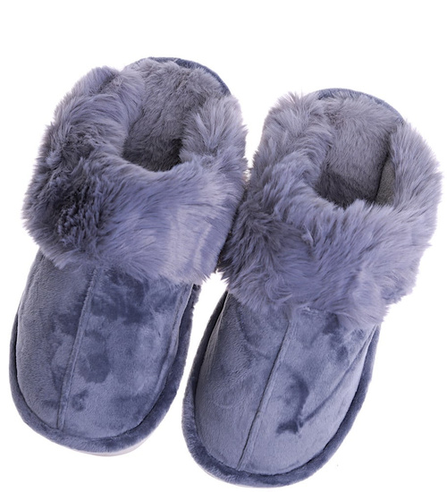 Pluszowe szare kapcie damskie z futerkiem /A6-1 15265 S246/