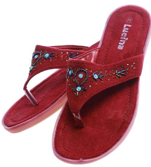 Bordowe zamszowe klapki japonki /G12-3 14373 T094/