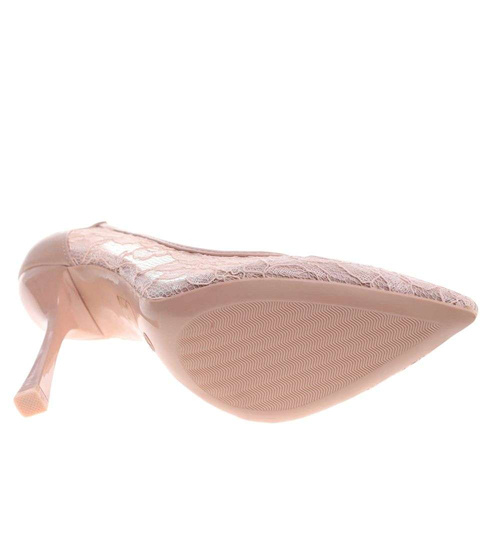 Cieliste szpilki buty damskie koronkowe do biura /G11-3 15909A T283/