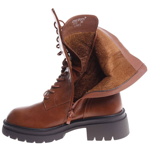 Brązowe trapery damskie z ociepleniem /F1-2 18437 T399/