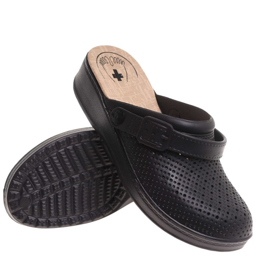 Czarne kryte ażurowe klapki damskie /F6-1 17908 T189