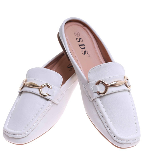 Klapki damskie płaskie białe /B5-2 17608 T182/