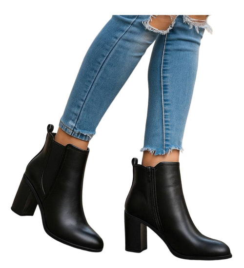 Czarne klasyczne botki damskie na obcasie /i4-2 h2 18394 W355/