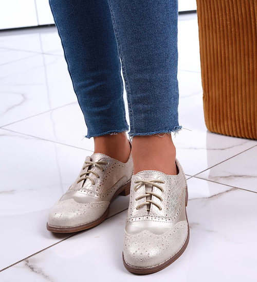 Sznurowane złote półbuty oxfordy /D8-3 13212 S197/