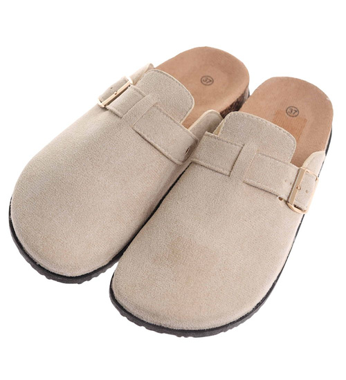 Beżowe kryte klapki damskie profilowane /F4-3 17936 W112/