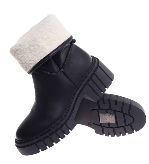 Wysokie czarne botki damskie z ociepleniem /F3-3 18230 T313/